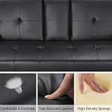 Yaheetech Faux Leather Click Clack 3 Seater Sofa Bed with Cup Holders Black view 7