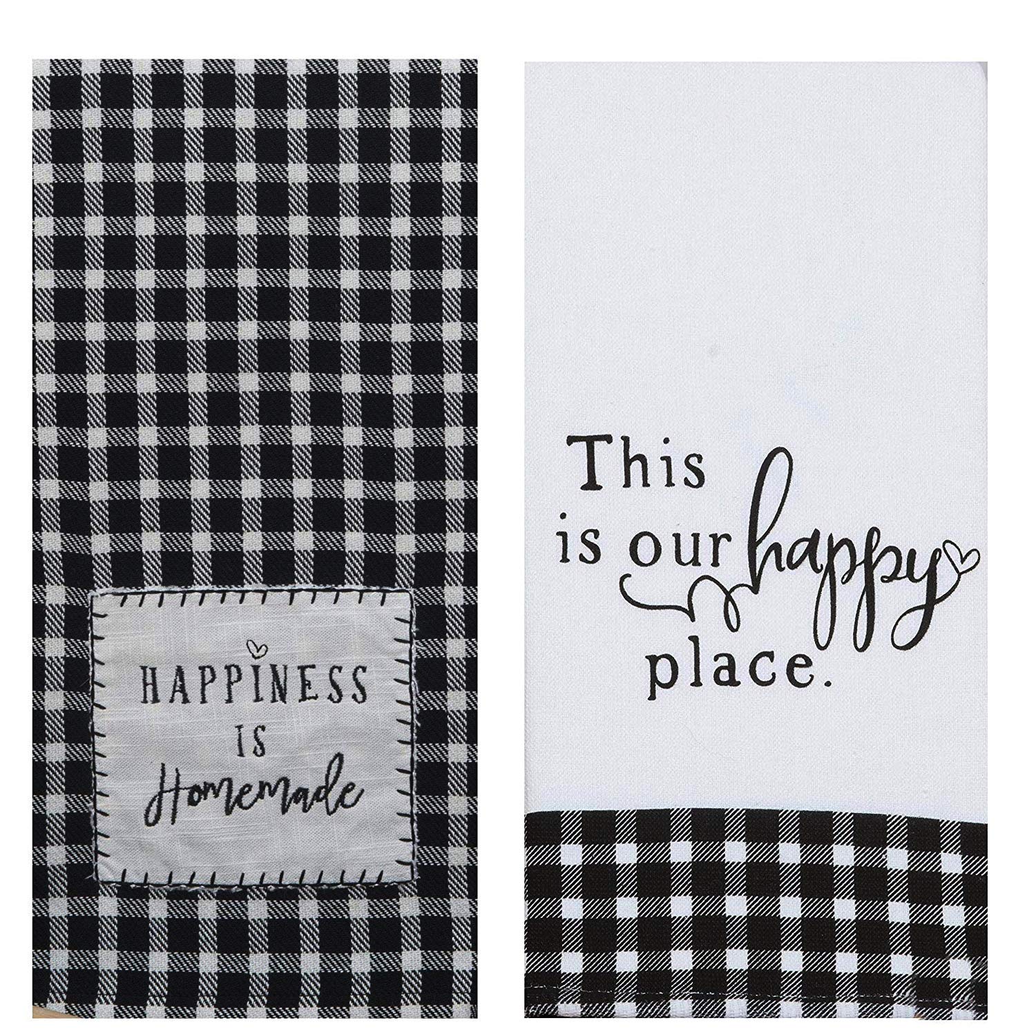 18th Street Gifts Farmhouse Kitchen Towels, Set of 2 Black and White Buffalo Plaid Tea Towels