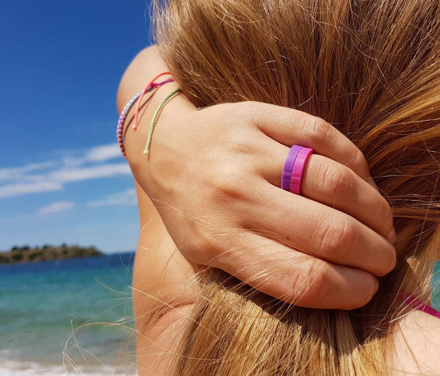 MAUI RINGS ELEGANT Silicone Engagement Rings for Women Stackable Rings Silicone Wedding Ring for Women Silicone Bands Silicone Ring Wedding Band Womens Rings Stacking Rings (FRESH STRAWBERRY, 8)