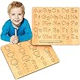 LOOIKOOS Wooden Letters Practicing Board, Double-Sided Alphabet Tracing Tool Learning to Write ABC Educational Toy Game Fine Motor Skill Development，Montessori Toy Gift for Preschool 3-5 Years Old