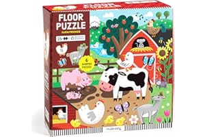 Mudpuppy Farm Friends – 25 Piece Floor Puzzle with 6 Barnyard Animal Shaped Pieces Featuring an Adorable Illustration of A Farm