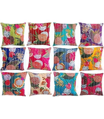 Kantha De Frutas Turquesa Con 2 Fundas De Almohada Vintage étnico De Algodón Fruit Kantha Colcha Colcha Colcha Patchwork Stitch Manta Twin/Queen/California King Size (274 X 274 Cm