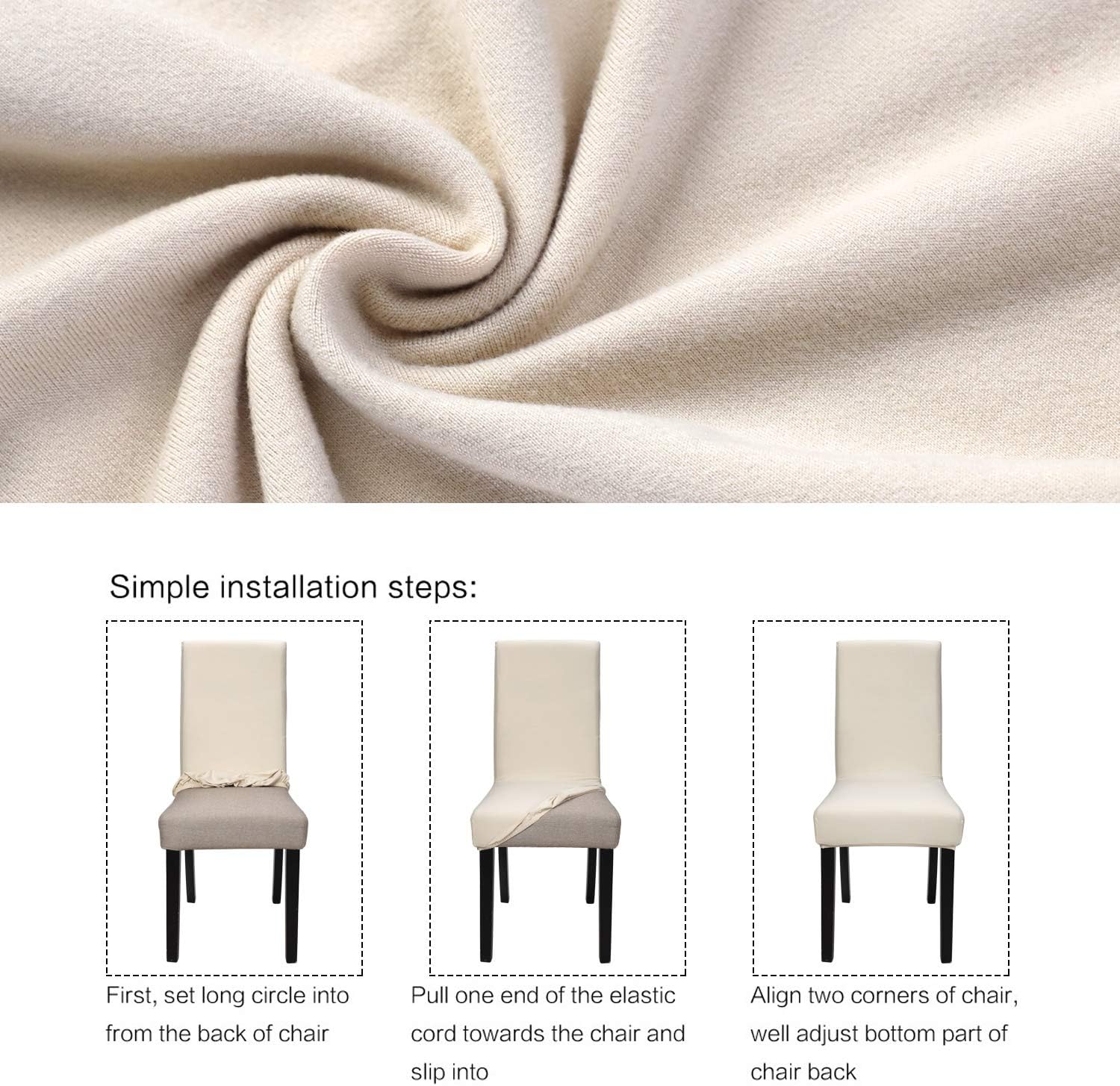 Fuloon 6 Pack Super Fit Stretch Removable Washable Short Dining Chair Protector Cover Seat Slipcover for Hotel,Dining Room,Ceremony,Banquet Wedding Party (Cream-Coloured): Kitchen & Dining