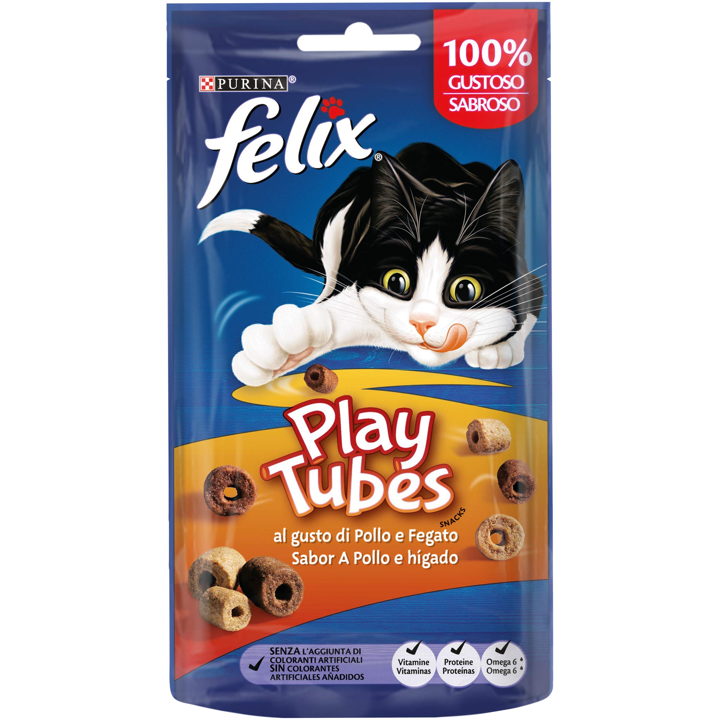Felix Purina Play Tubes Snacks Chicken and Liver Flavoured (Pack of 8 x 50g)