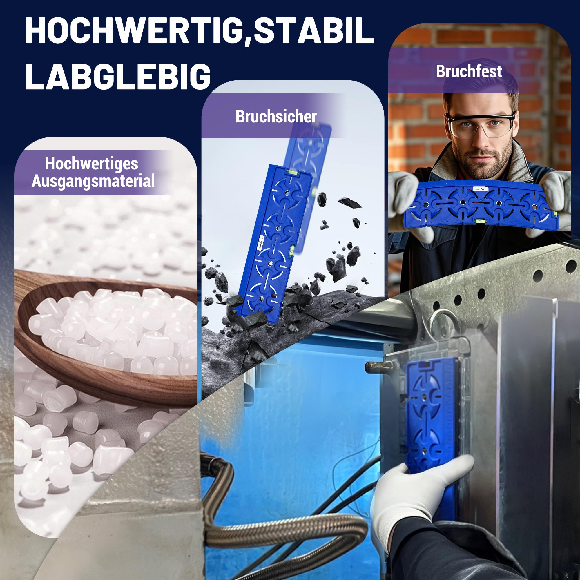 Bohrschablone für Steckdose Schalterdose Unterputzdose Hohlwanddose 71mm Abstand All in One mit Wasserwaage 30cm Lineal Für Elektroinstallation Rohbau Trockenbau Elektriker Heimwerker (Blau) 6