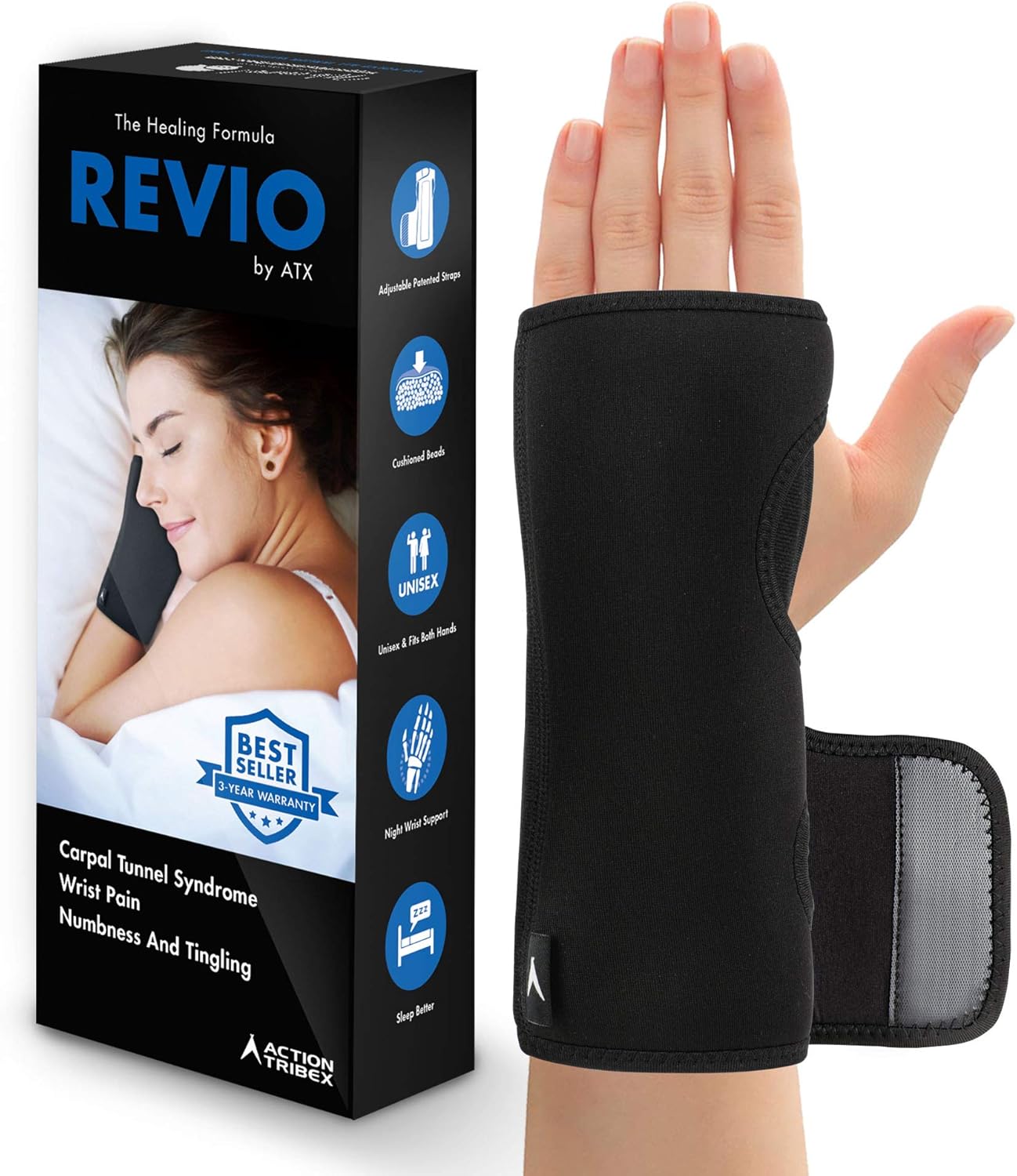 ATX Night Sleep Support Wrist Brace - Carpal Tunnel Relief - Fits Both Left & Right Hand - Removable Metal Splint and Cushioning Beads for Painless Sleep - Men and Women: Health & Personal Care