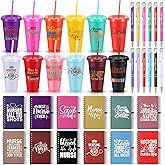 Teenyyou 36 Pcs Nurses Appreciation Gifts Set Bulk 24 oz Plastic Cups with Lids Straws, Inspirational Notebooks Pens Holiday Gift for Coworkers Women Staff RN LPN(Celebrate)