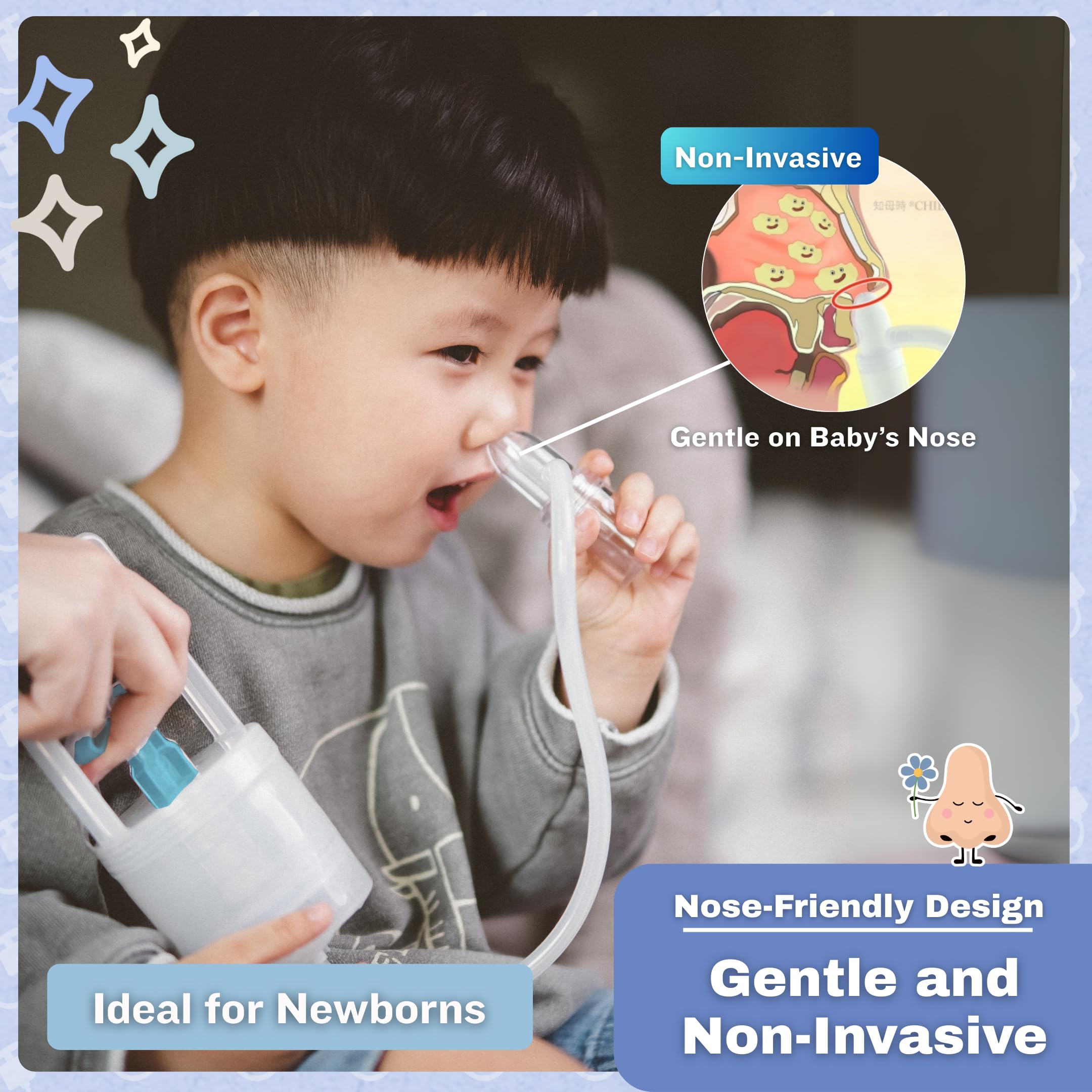 Chiboji Baby Nasal Aspirator – Powerful Hand Pump Nose Sucker | Booger Sucker with Rounded Non-Invasive Nozzle | Quiet and Strong Suction Nose Cleaner for Infants and Toddlers, Made in Taiwan