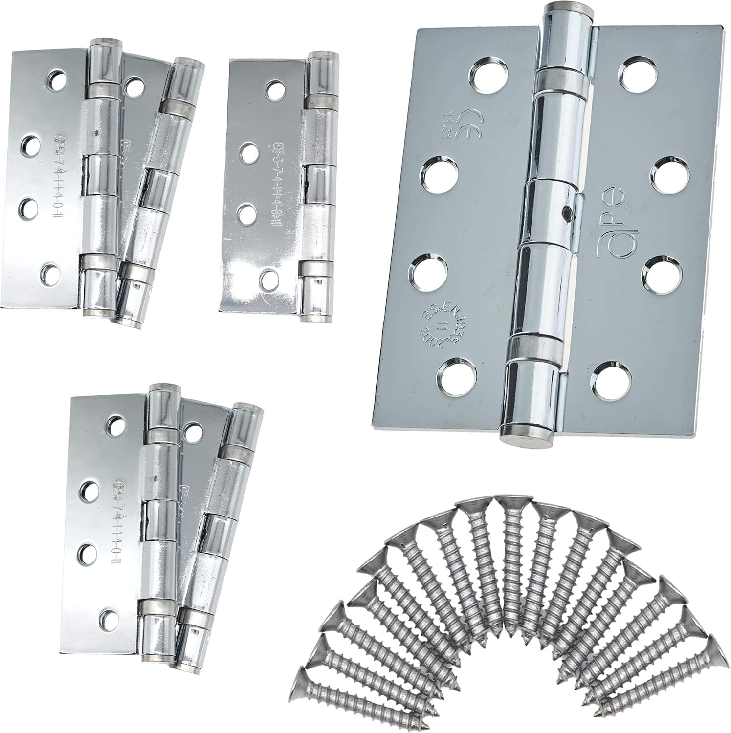 Door Hinge 4" / 102mm Polished Chrome Ball Bearing Washer CE Grade 11 for Fire Door 3 Pair