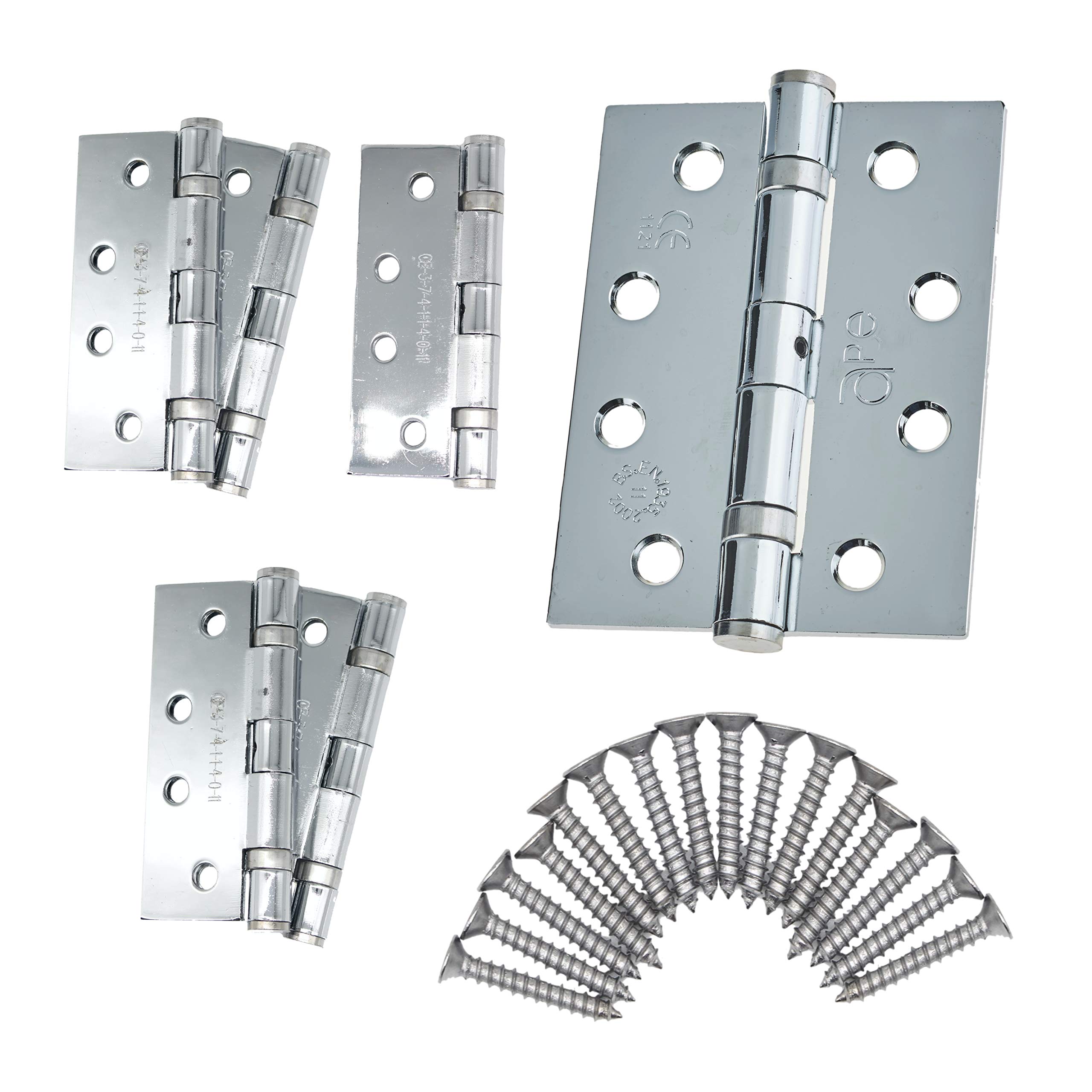 Door Hinge 4" / 102mm Polished Chrome Ball Bearing Washer CE Grade 11 for Fire Door 3 Pair