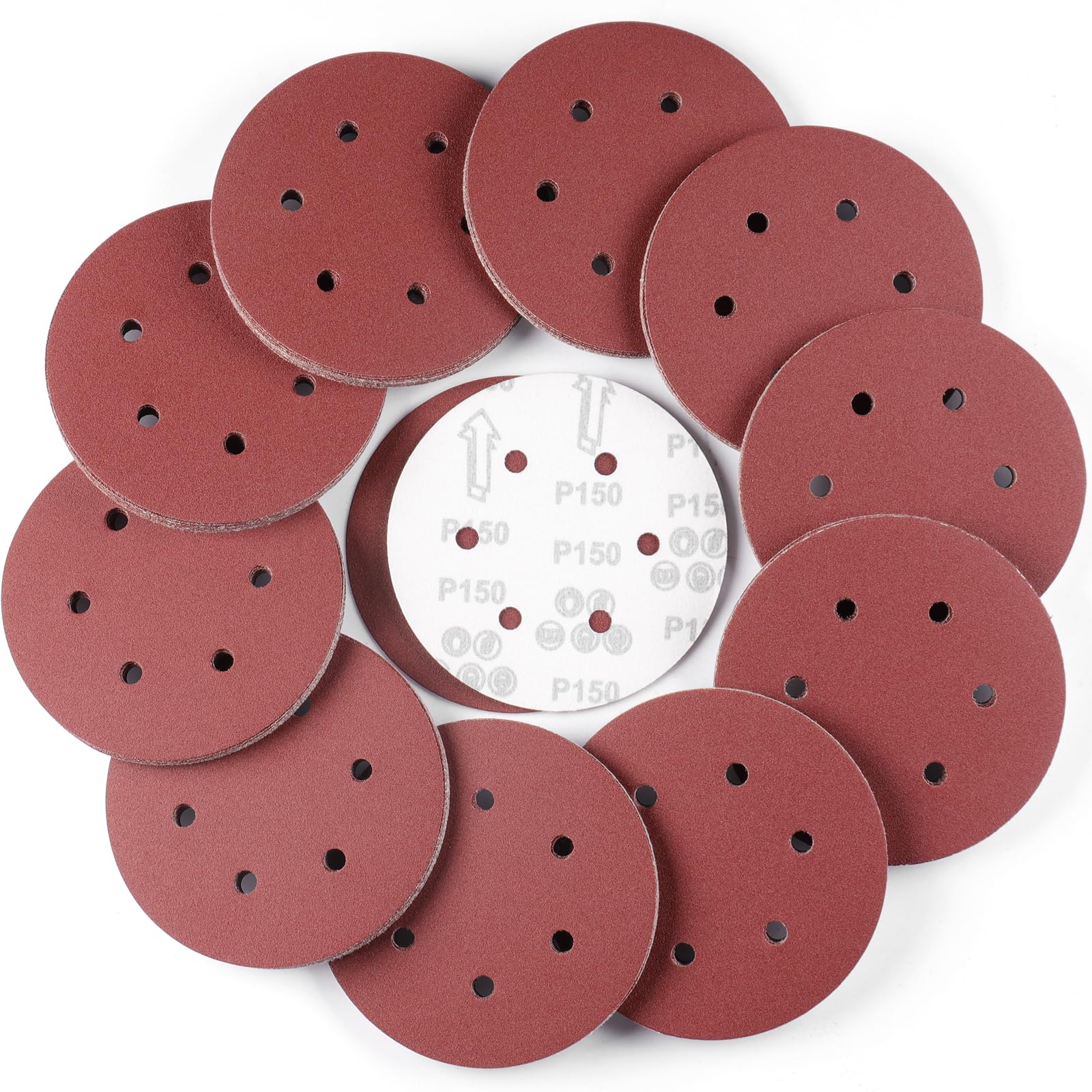 Sruhrak 100 Pcs Sanding Discs, 150mm Sanding Pads Set Hook and Loop 150 Grits Sandpaper for Random Orbital Sander — image 1