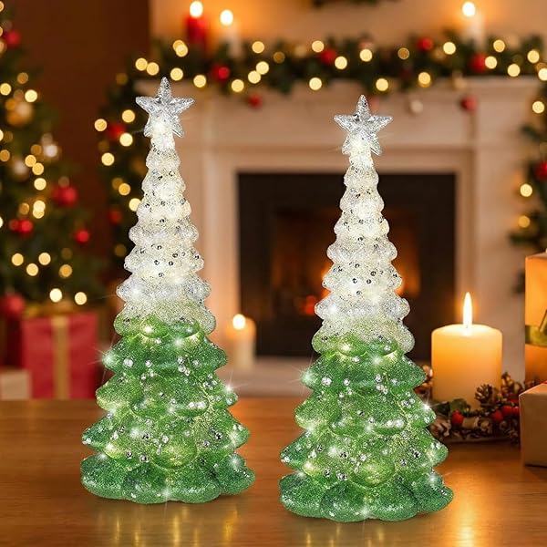 2 PCS MERCURY GLASS CHRISTMAS TREE FOR TABLETOP LIGHT UP CHRISTMAS DECOR 11.6″ ILLUMINATED GLASS XMAS TREE BATTERY OPERATED XMAS TABLE CENTERPIECE FOR HOME FIREPLACE FESTIVE DECOR GIFT(SILVER)