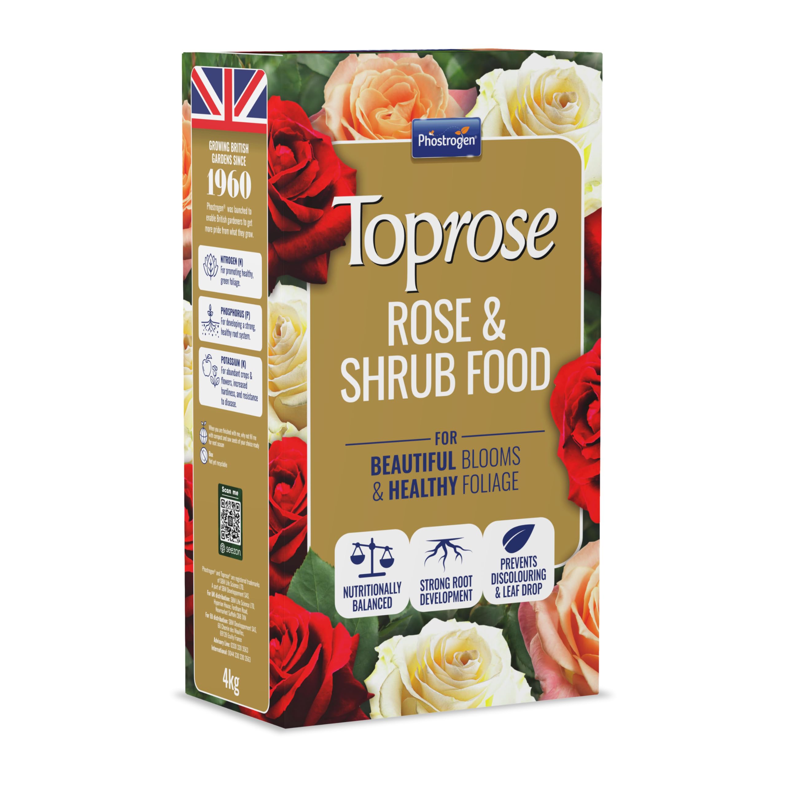 Toprose 5878135 Rose and Shrub Feed, 4kg - Rose Fertiliser for Healthy Growth and Vibrant Colours - Improves Root Development - Guards Against Nutrient Deficiency - Rose Nutrition - Garden Care