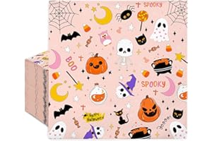 COQUETTEBOW012 50 Pack Halloween Paper Napkins Cartoon Ghost Pumpkin Spider Web Luncheon Pink Napkin, Dinner Hand Napkin for Party Supplies