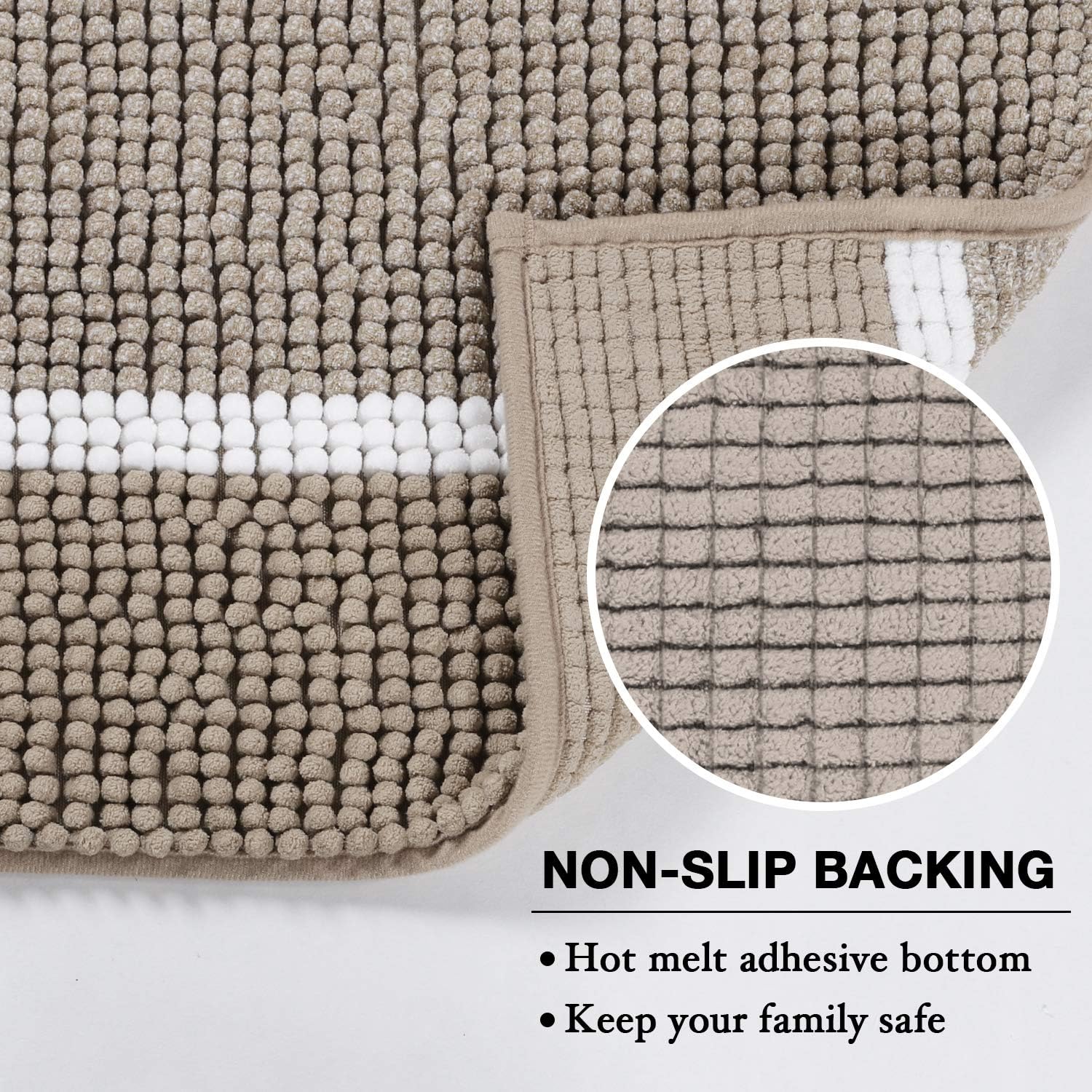Super Absorbent Tufted Chenille Rug with Non Slip Backing, Gradient Taupe Stripe Pattern Microfiber Bath Rug, Machine Washable Thick Bathroom Floor Mat for Tub Shower, (20×32 inch, Taupe): Home & Kitchen