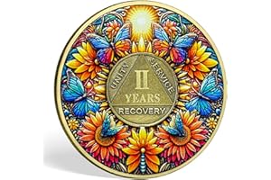 IMASONER 2 Year Sobriety Coin Gift | Sunflower & Butterfly Design AA Chip Medallion with Coin Capsule | Sobriety Gifts for Anniversary Month & Year for Men & Women in Recovery