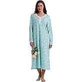 Keyocean Cotton Nightgowns for Women, Soft Comfy Long Sleeve Sleepwear House Dress for Sleeping Lounging
