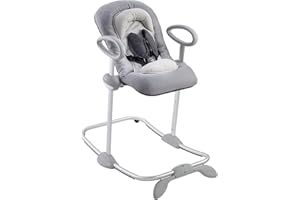 BEABA Up and Down Portable Baby Rocker, 4 Height Levels and 3 Reclining Positions with One Click, Rocking Chair for Baby, Baby Seats for 0-3 Months, Grey