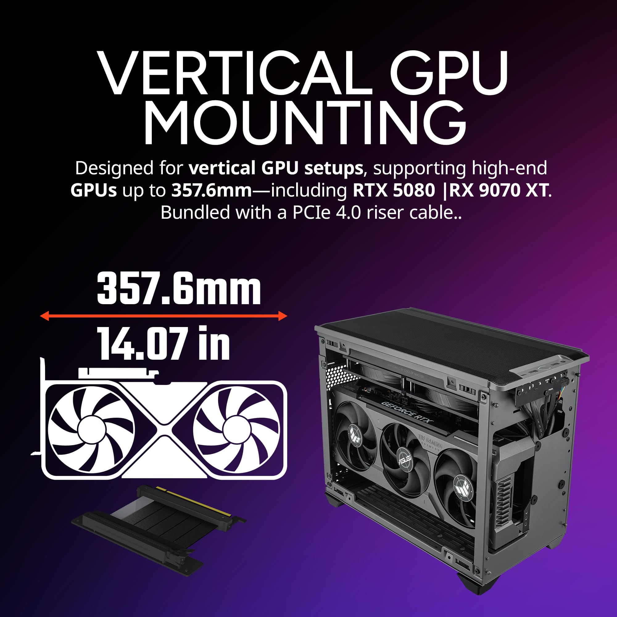 Cooler Master NR200P MAX V2 Mini-ITX PC Case, Top-Mount 280mm AIO, 357mm Vertical GPU Mount, V850W SFX Gold PSU, 90° 12VHPWR, 600W PCIe 5.1, Compatible RTX 5090, RX 7090 XT, Tempered Glass, DIY