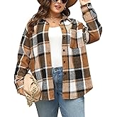 Nemidor Womens Plus Size Flannel Shirt Fall Outfits Long Sleeve Button Down Plaid Shackets Jacket Casual Shirts Tops