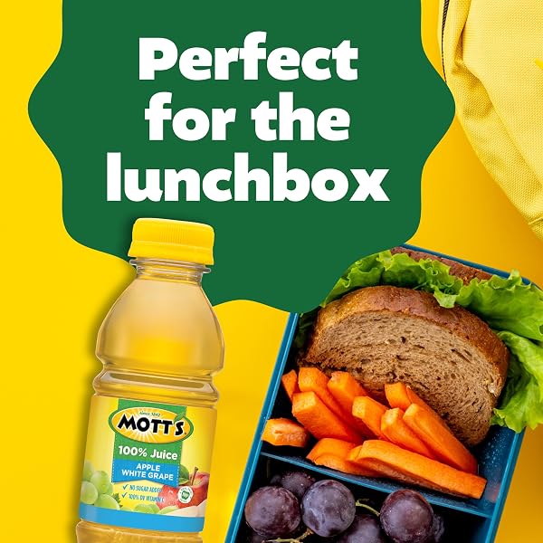 MOTT’S 100% APPLE WHITE GRAPE JUICE, 8 FL OZ BOTTLES, 24 COUNT (4 PACKS OF 6), NO ADDED SUGAR, EXCELLENT SOURCE OF VITAMIN C, 2 SERVINGS OF FRUIT PER BOTTLE, GLUTEN & CAFFEINE FREE, ON-THE-GO