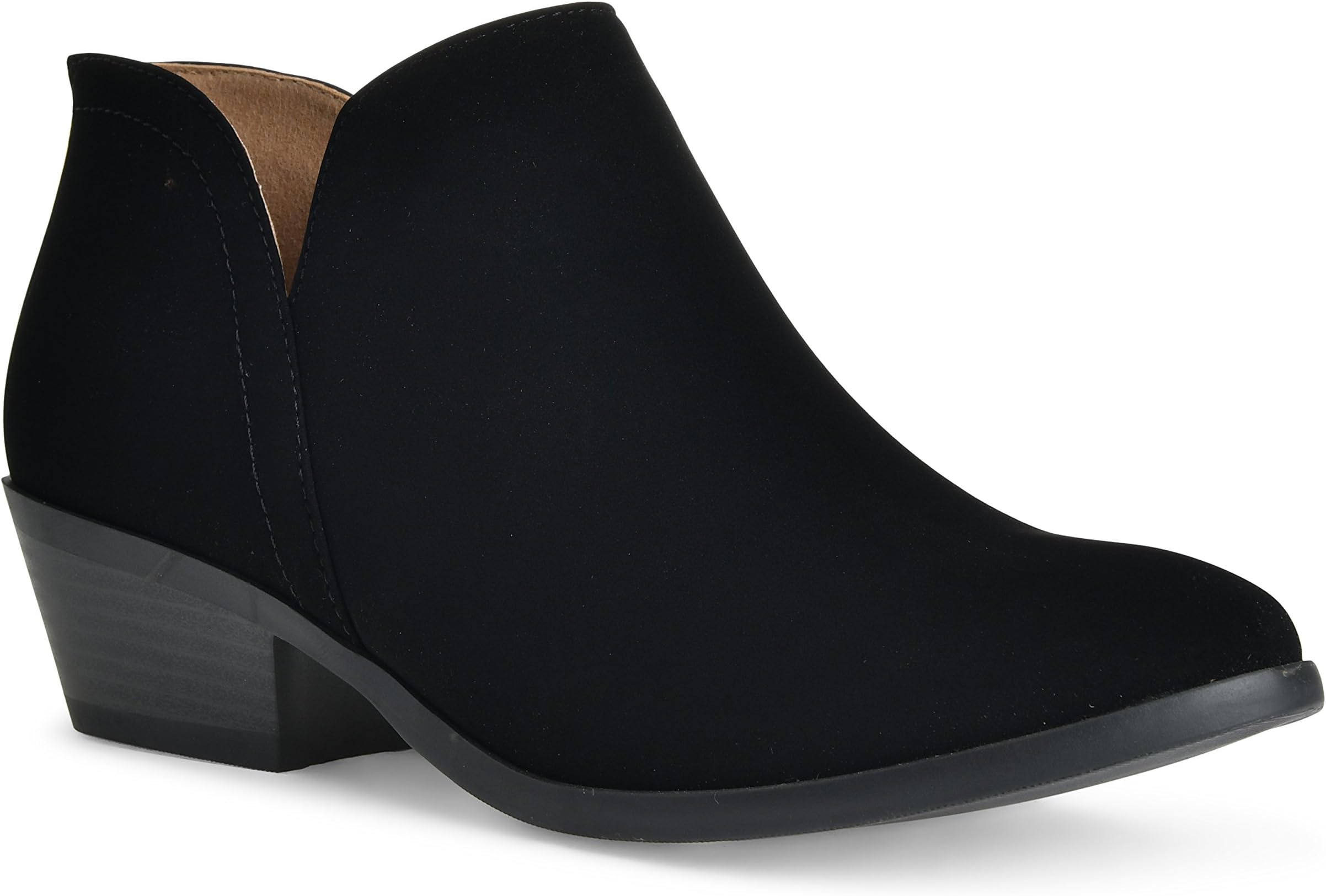 Women's Madeline Western Almond Round Toe Slip on Bootie - Low Stack Heel - Zip Up - Casual Ankle Boot