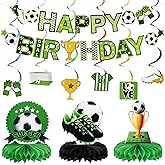 Hanaive 16 Pcs Soccer Birthday Party Decorations Include Soccer Happy Birthday Banner, Table Centerpieces, Paper Cutouts, Hanging Swirl for Boys Sports Football Party Decor