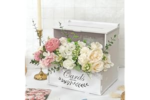 DEMIUKO Wedding Card Box, White Wedding Money Box Rustic Envelop Gift Card Box with Flower Through and Acrylic Board Elegant 