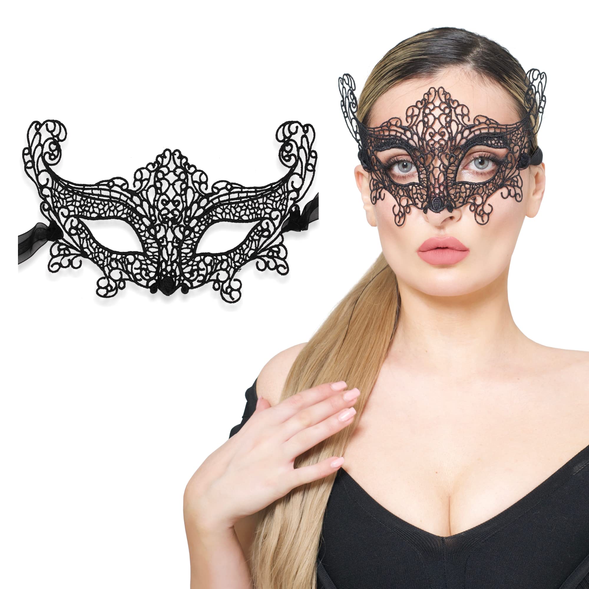 Luxury Mask Women's Lace Eye Mask For Masquerade Party Prom Ball Halloween One Size 3 Black