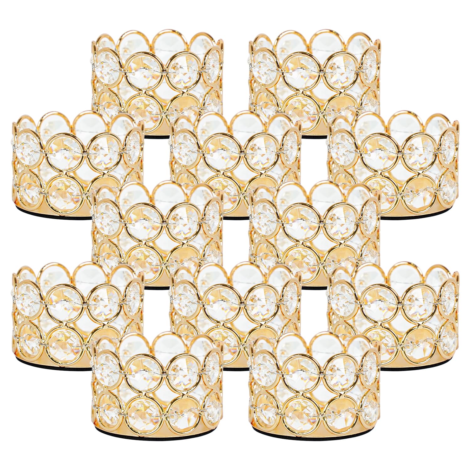 VINCIGANT Pack of 12 Gold Crystal Tea Light Candle Holders for Wedding Home Table Centerpiece Decoration, Gifts Boxed (Candle Excluded)