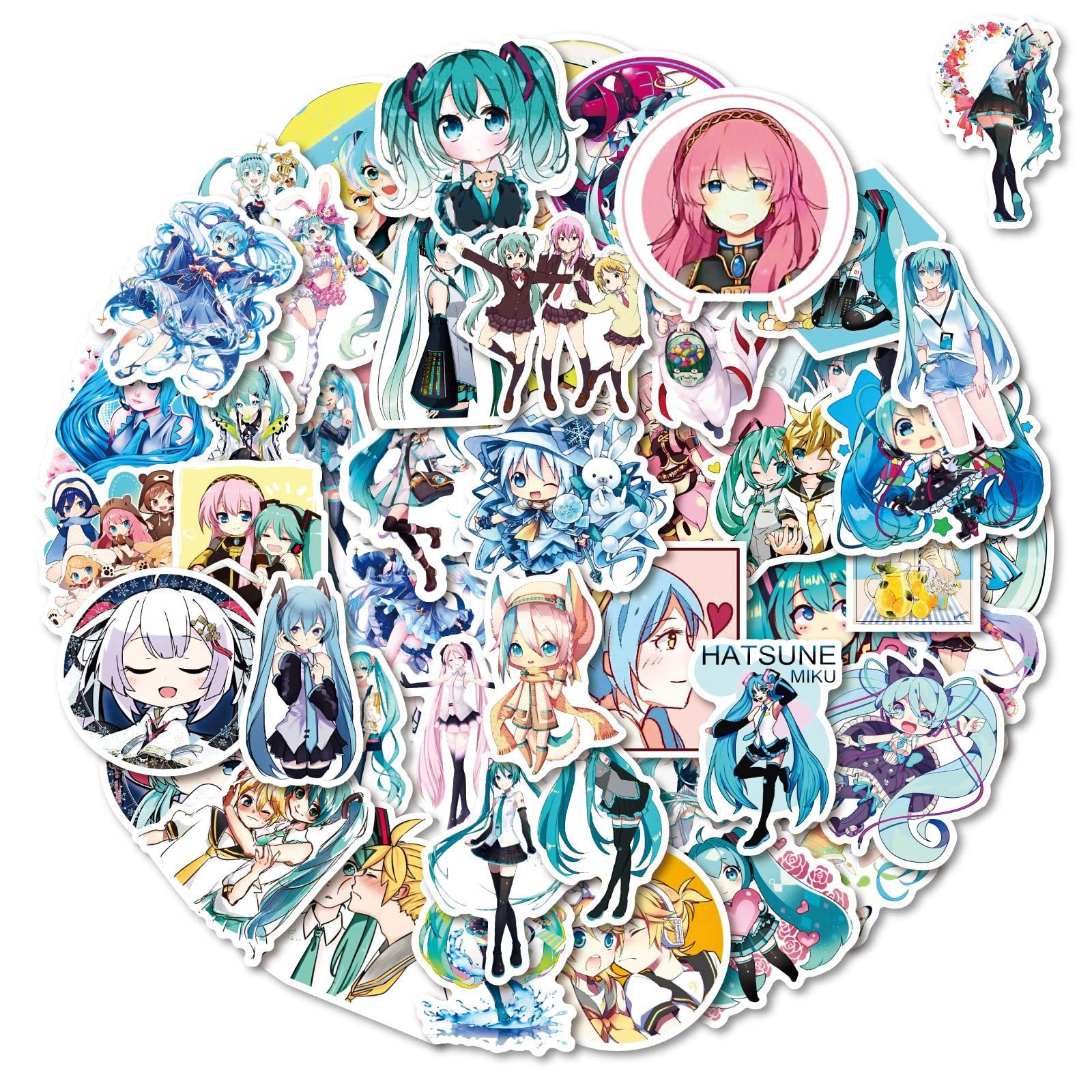 Hatsune Miku Collection Sticker Pack 50pcs for Water Bottles Laptops Cars Skateboards Mens Cave Decorations Teens Adults Sticker — image 1