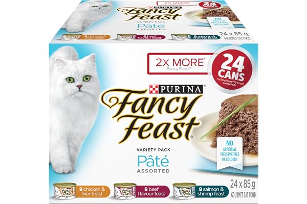 Fancy Feast Wet Cat Food, Pate Assorted Variety Pack 3 Flavours - 85 g Can (24 Pack)