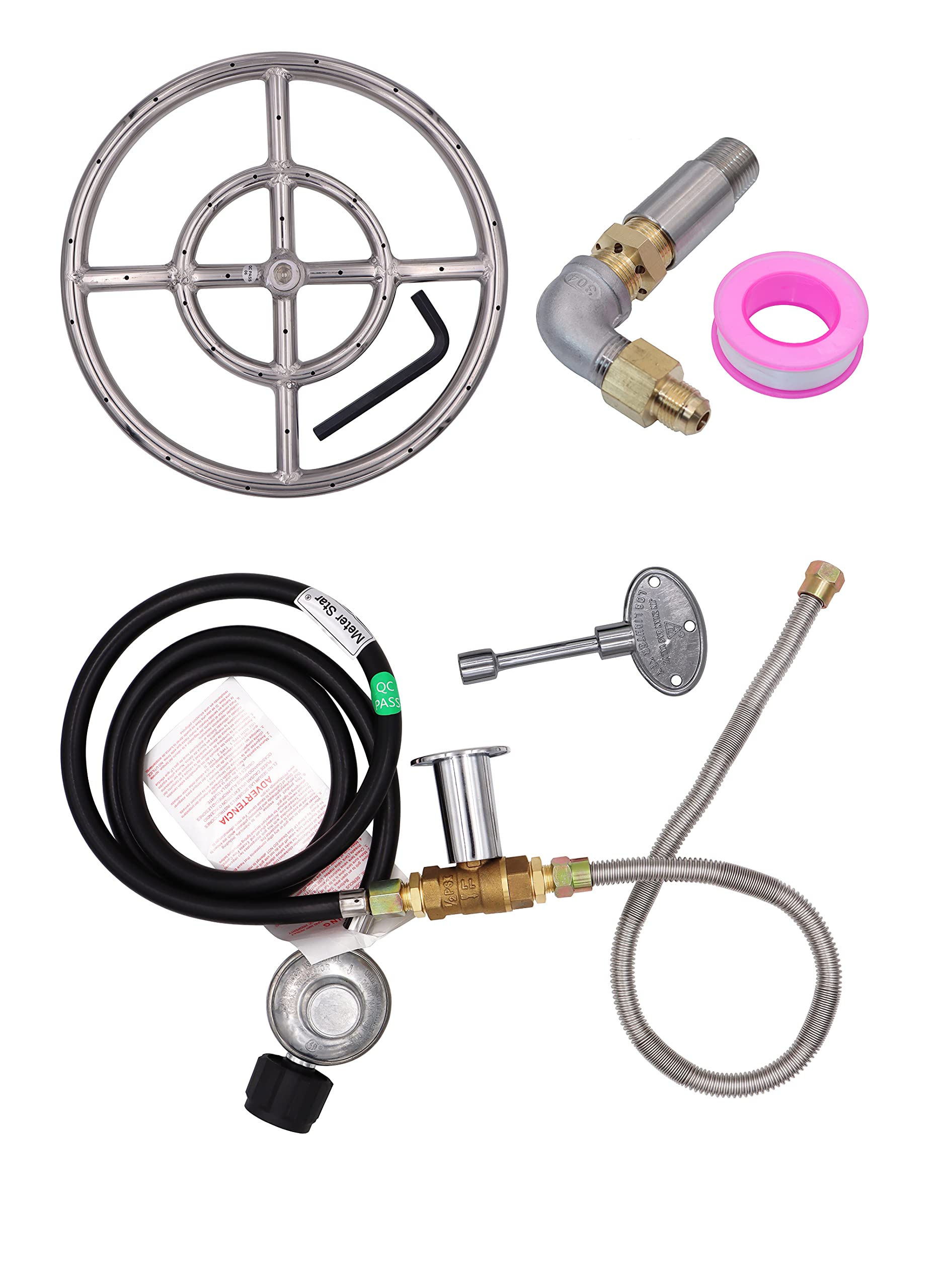 METER STAR LP Propane Gas Fire Pit Stainless Steel Burner Ring Installation Kit, 12 Inches 304 Stainless Steel Propane Fire Pit