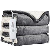 Electric Heated Blanket Throw 50"x60", Soft Flannel Sherpa Heating Throw with 4 Heat Settings, 3-Hour Auto Shut-Off Timer, Grey