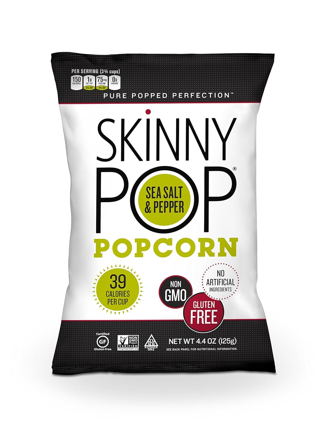 SKINNYPOP Sea Salt & Pepper Popped Popcorn, 4.4 Ounce