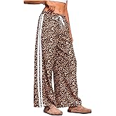 MakeMeChic Women's Leopard Print Pants Cheetah Sweatpants Drawstring Waist Wide Leg Baggy Jogger Pants