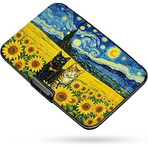 Credit Card Holder RFID Aluminum card case Cat Flowers mini Wallet Women | ABS Business ID Case,Hard Case Large Capacity 6 Sl
