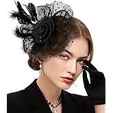 coclothy Fascinators Hats for Women Flower Mesh Ribbons Feathers on a Headband and a Clip Tea Party Headwear for Women