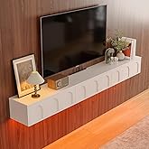 FurniNova 55'' Fully Assembled Floating TV Stand,Matte Wall Mounted TV Console Entertainment Center Floating Shelf for Under TV Media Conlole for Bedroom Living Room,Cream White