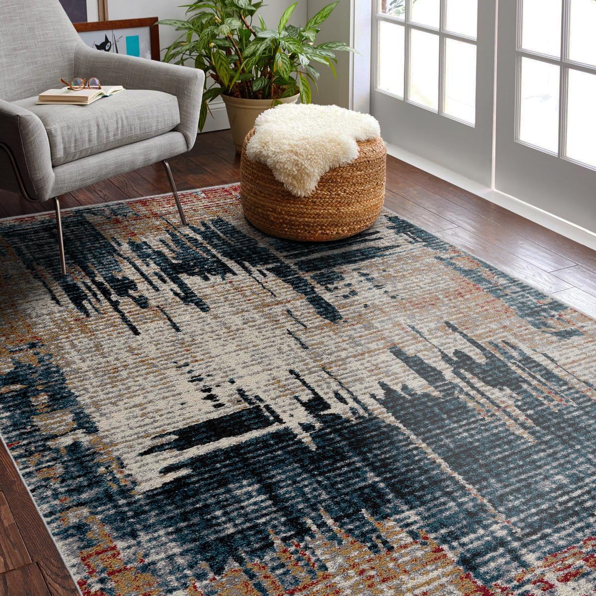 Photo 1 of RUG BRANCH Nova 5' x 7' (5'3" X 7'5") Abstract Indoor Area Rug, Contemporary, Blue Red - Living Room, Bedroom, Dining Room, and Kitchen