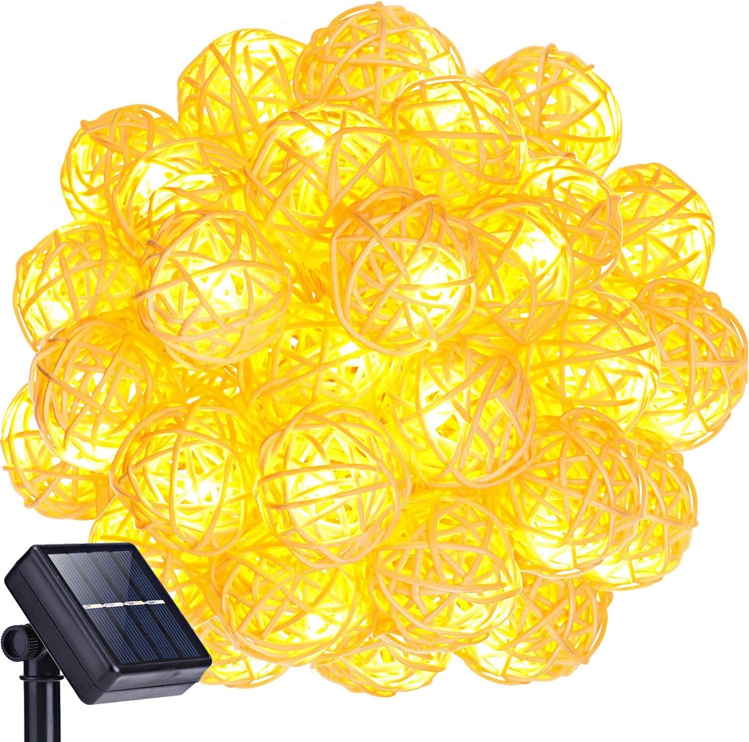 Solar Fairy String Lights,KINGCOO 20FT 30LED Globe Rattan Ball String Lights for Outdoor/Indoor Christmas Holiday Pary Garden Decorations (Warm White)