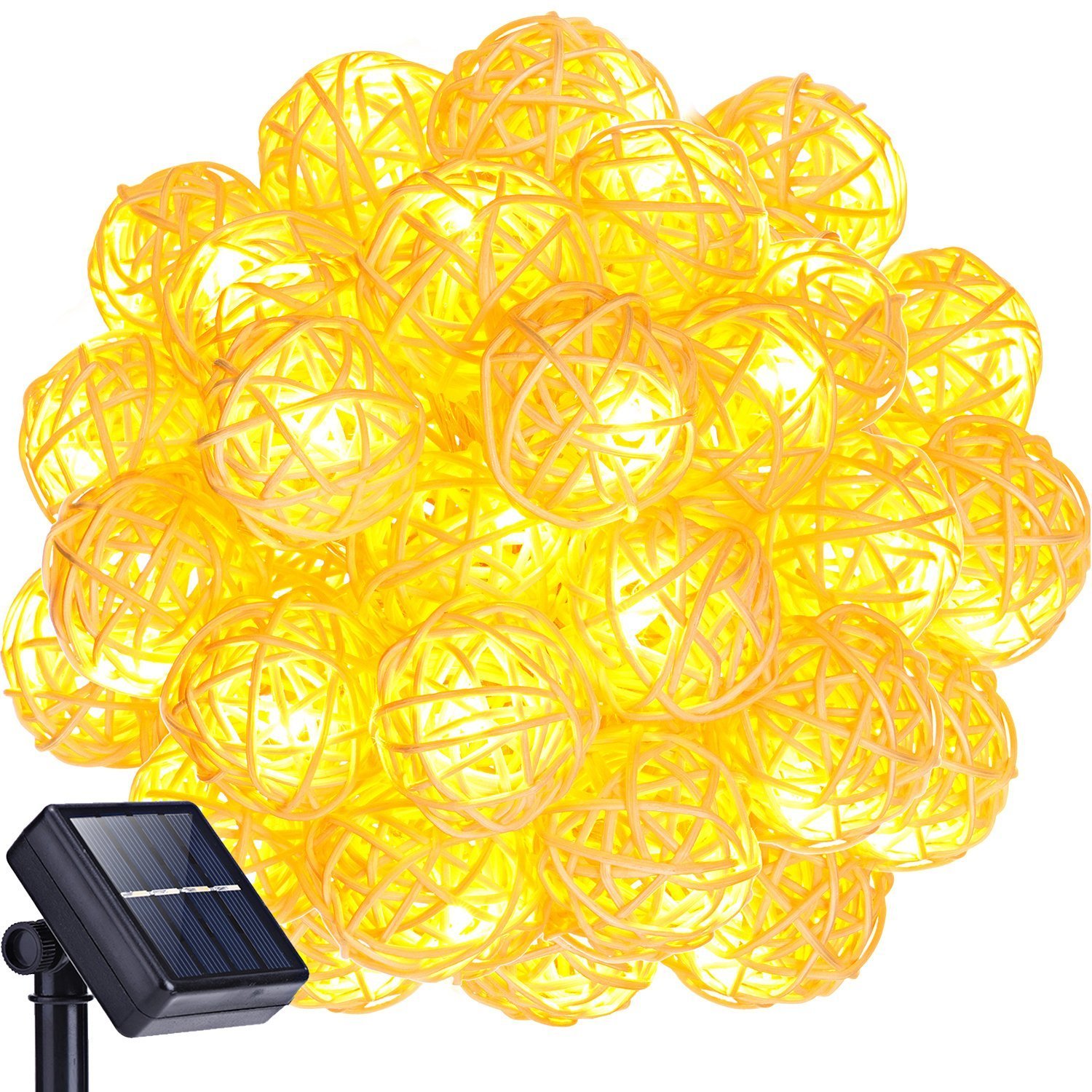 Solar Fairy String Lights,KINGCOO 20FT 30LED Globe Rattan Ball String Lights for Outdoor/Indoor Christmas Holiday Pary Garden Decorations (Warm White)