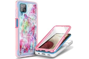 NZND Case for Samsung Galaxy A12 with [Built-in Screen Protector], Full-Body Protective Shockproof Rugged Bumper Cover, Impact Resist Phone Case Cover (Marble Design Fantasy)