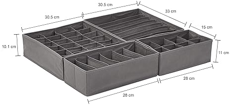 Amazon Brand Solimo 4 Piece Fabric Drawer Dividers Grey Amazon