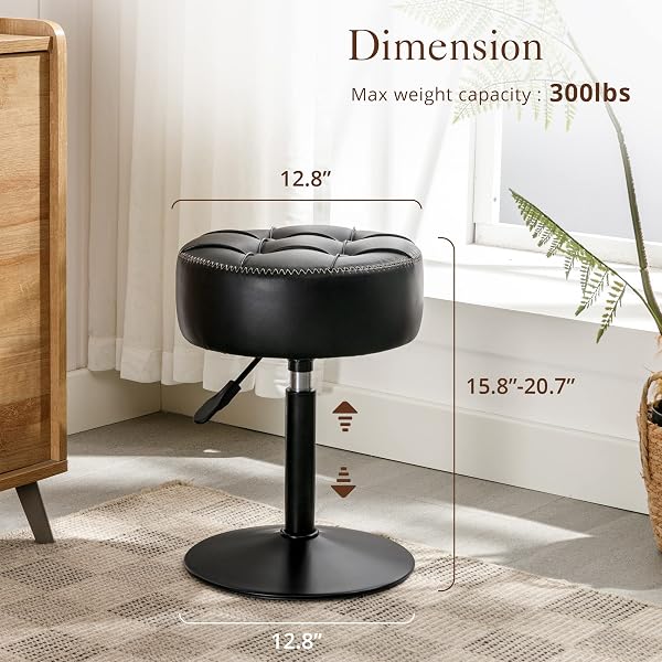 LUE BONA ADJUSTABLE VANITY STOOL, 360°SWIVEL VANITY CHAIR FOR MAKEUP ROOM, BLACK STOOL CHAIR FOR VANITY, SMALL FAUX LEATHER VANITY STOOLS FOR BATHROOM, LIVING ROOM
