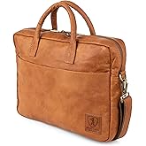 BERLINER BAGS Vintage Genuine Leather Laptop Bag Madrid, Work Bag, Briefcase for Men and Women - Brown