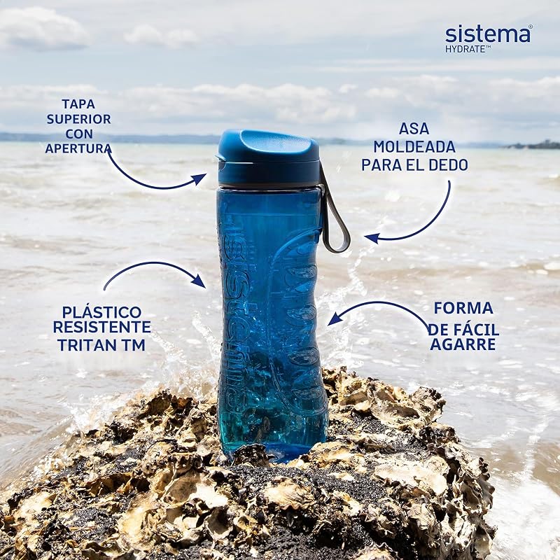 Hydrate Tritan Active Botella de agua para deporte | 800 ml | Botella de agua a prueba de fugas | Sin BPA | Ocean Blue & Minty Teal | 2 unidades