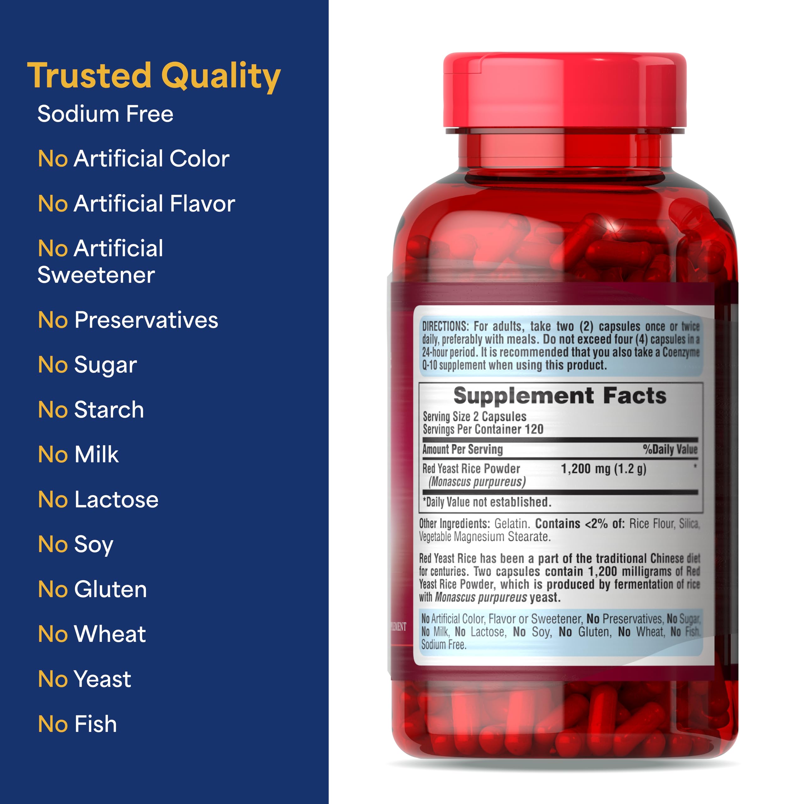 Puritan's Pride Doctors Trust® Red Yeast Rice 600mg, Dietary Supplement, 240 Rapid Release Capsules, 2 Pack