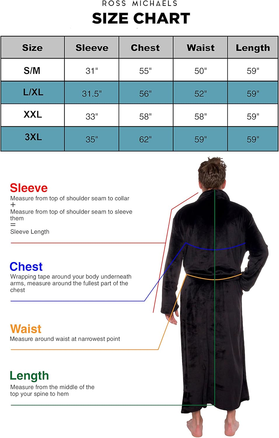 Ross Michaels Men's Hooded Robe - Plush Shawl Kimono Bathrobe: Clothing