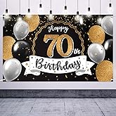 Nelbiirth Happy 70th Birthday Decorations,70th Black & Gold Balloon Large Birthday Banner Backdrop Sign - Cheers to Seventy Years Old Bday Party Decoration.